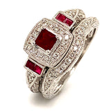 (SOFIA) Set de anillos con diamantes y rubies en oro blanco 10Kt.