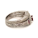 (SOFIA) Set de anillos con diamantes y rubies en oro blanco 10Kt.