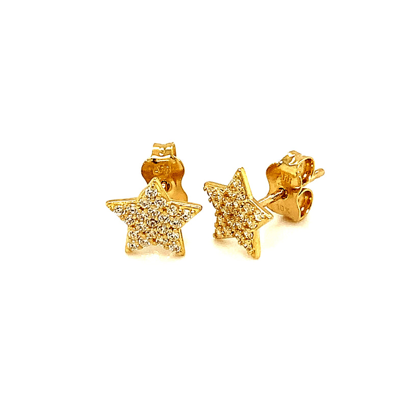 Aretes (estrellas) con circones en oro amarillo 10kt.