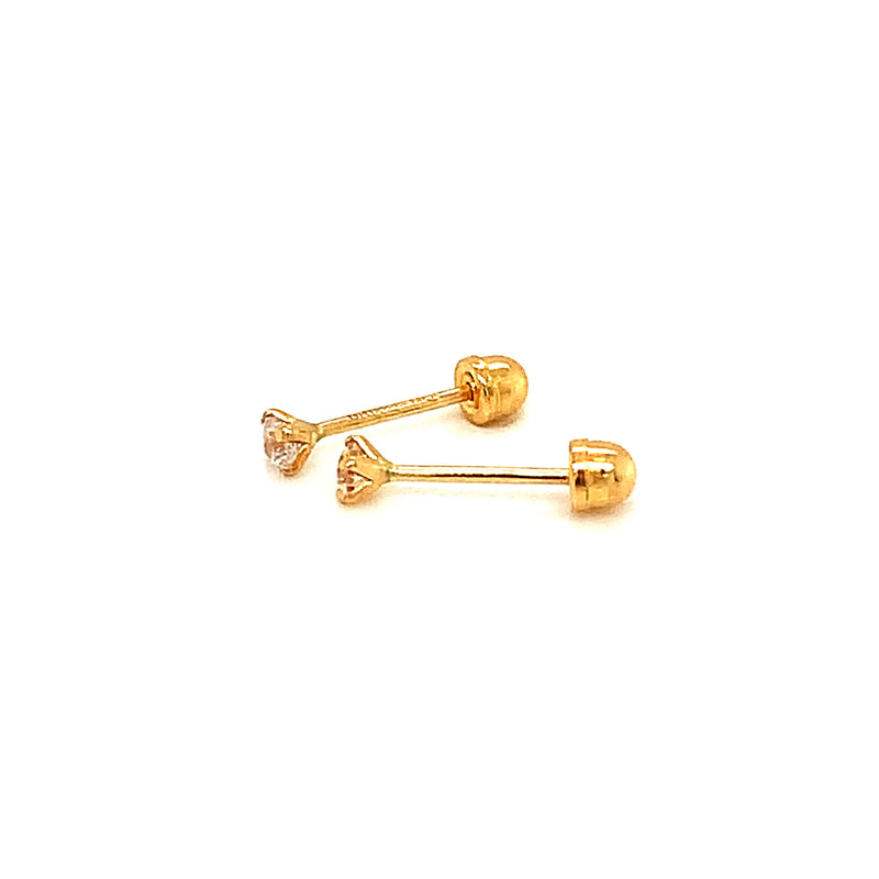 Aretes para bebés con circones en oro amarillo 18kt.