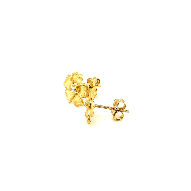 Aretes (flor) con circón en oro amarillo 10kt