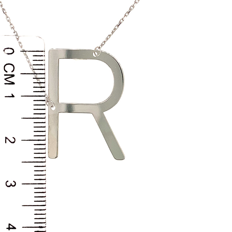 Collar con inicial (R) en oro blanco 10kt. 42-45cm