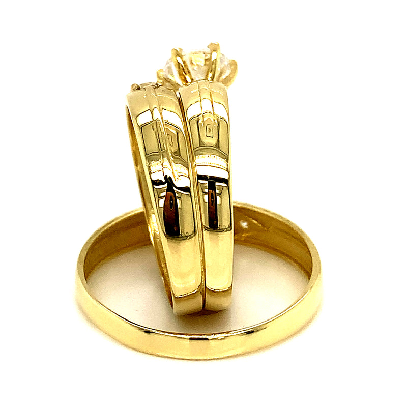 Trío de anillos con circones en oro amarillo 10k