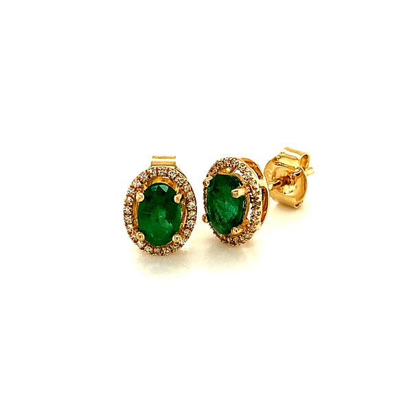 Aretes con esmeralda y diamantes en oro amarillo 14k