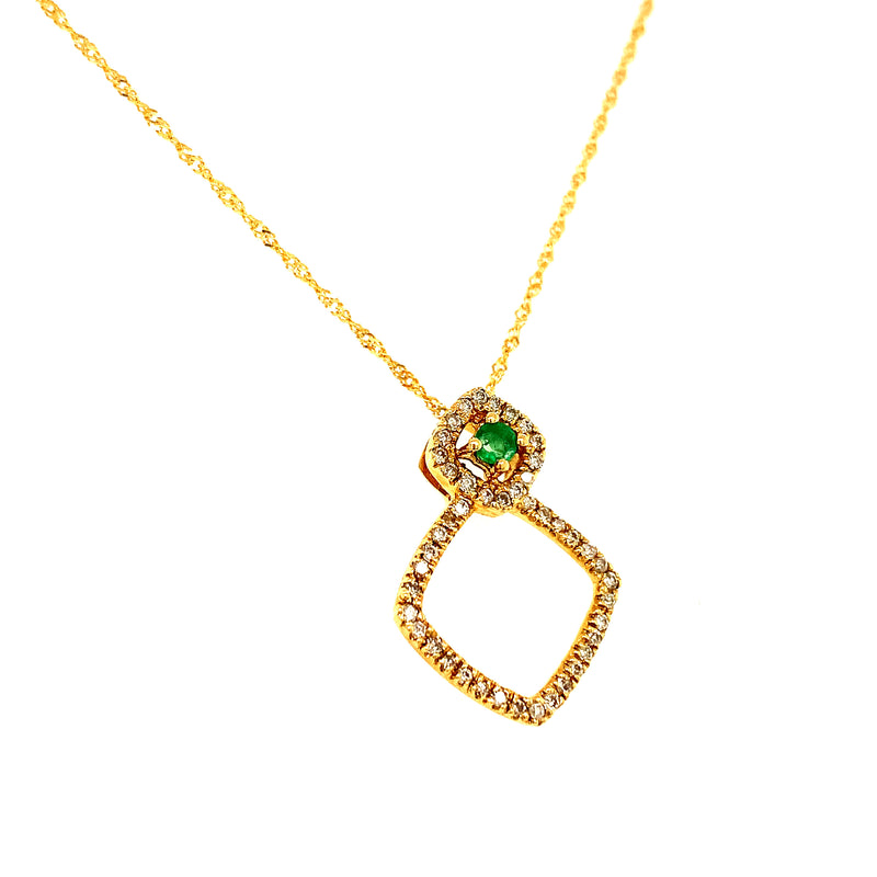 Collar de esmeralda con diamantes en oro amarillo 14k