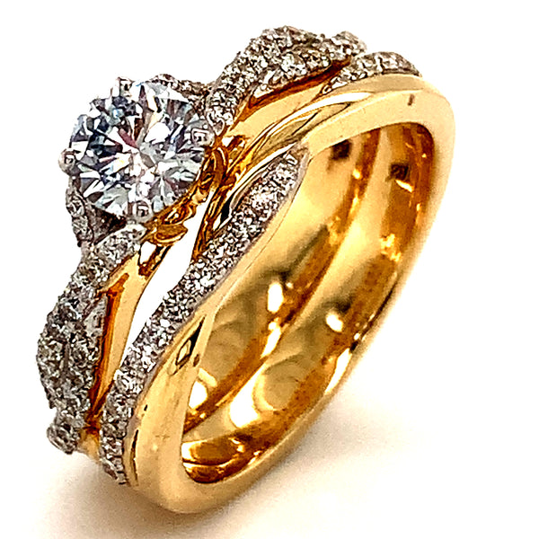 (LD) Set de anillos con diamantes de laboratorio en oro amarillo 10kt.