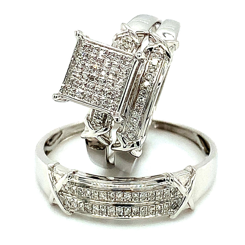 (SOFIA) Trío de anillos con diamantes en oro blanco 10k