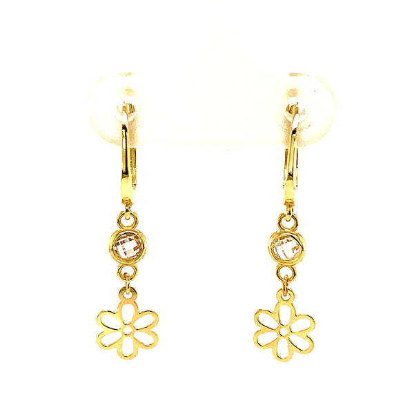 Aretes (flores) con circones en oro amarillo 10k