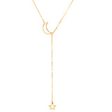 Collar tipo rosario (luna y estrella) en oro amarillo 10kt. 45cm