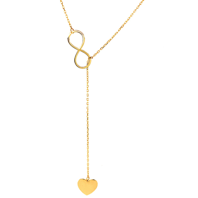 Collar tipo rosario (infinito y corazón) en oro amarillo 10kt. 45cm