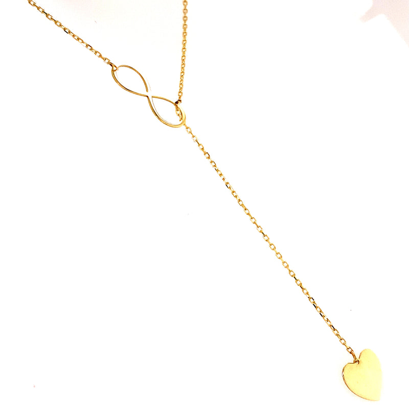 Collar tipo rosario (infinito y corazón) en oro amarillo 10kt. 45cm