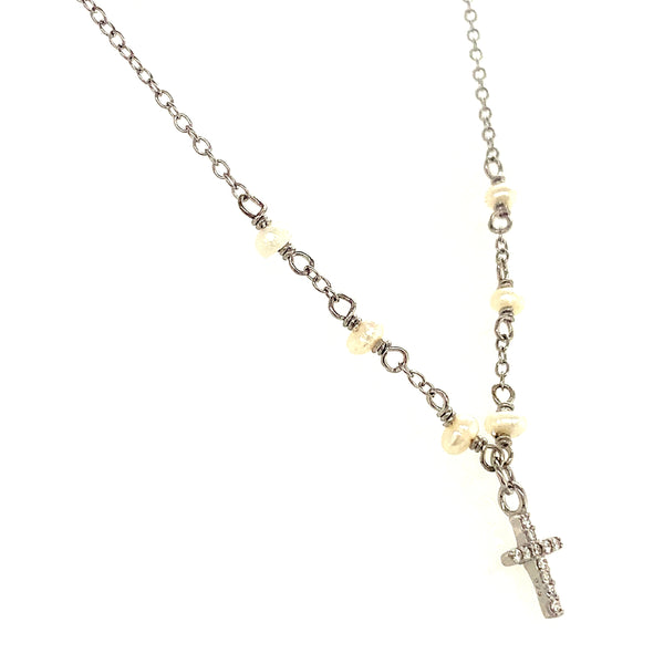 (SWAN) Collar de perla (cruz) en plata 925. 37-46cm