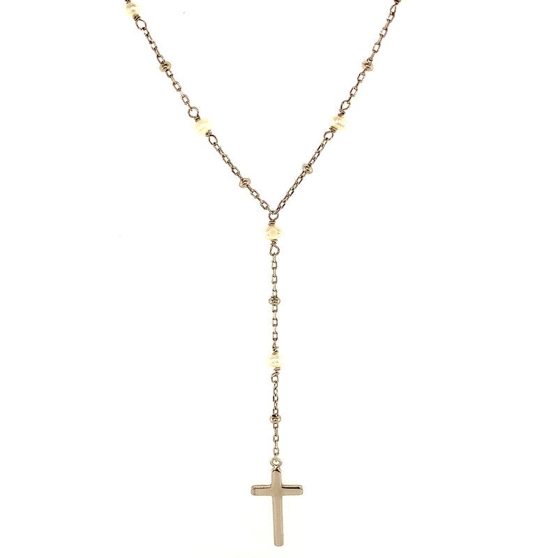 (SWAN) Collar de perla (cruz) en plata 925. 45-50cm