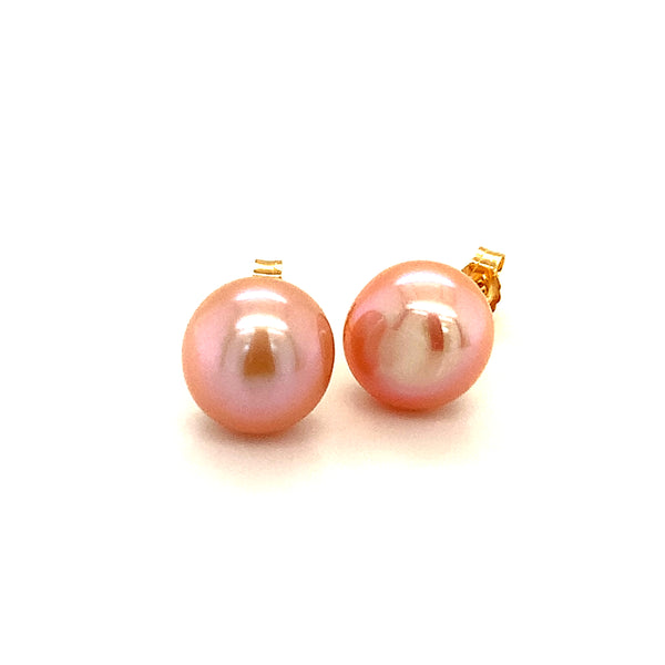 Aretes de perlas rosadas cultivadas en oro amarillo 14k  ANTES:  $119.00