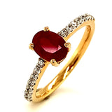 Anillo de rubíes con circones en plata 925 bañada en oro RU-1.1CTS. 16CZ-0.40CTS.