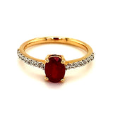 Anillo de rubíes con circones en plata 925 bañada en oro RU-1.1CTS. 16CZ-0.40CTS.