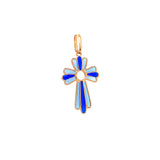 Dije (cruz esmaltado azul) con circones en oro amarillo 18k