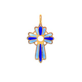 Dije (cruz esmaltado azul) en oro amarillo 18k