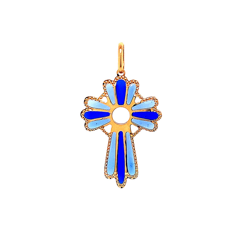 Dije (cruz esmaltado azul) en oro amarillo 18k