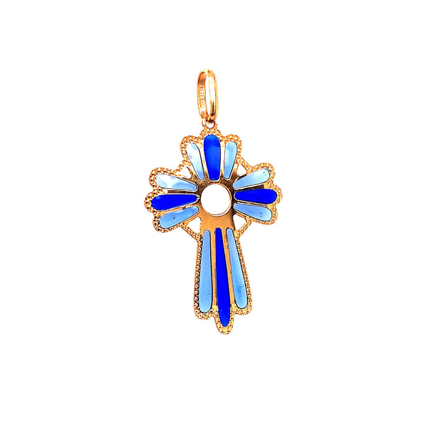 Dije (cruz esmaltado azul) en oro amarillo 18k