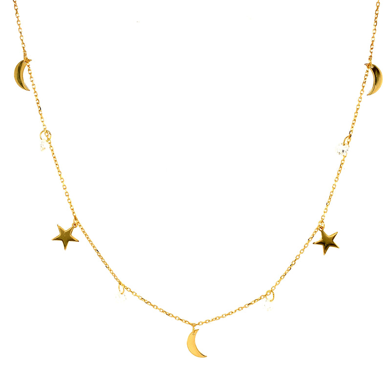 Choker (luna, estrella, circones 36cm-38cm) en oro amarillo 18kt