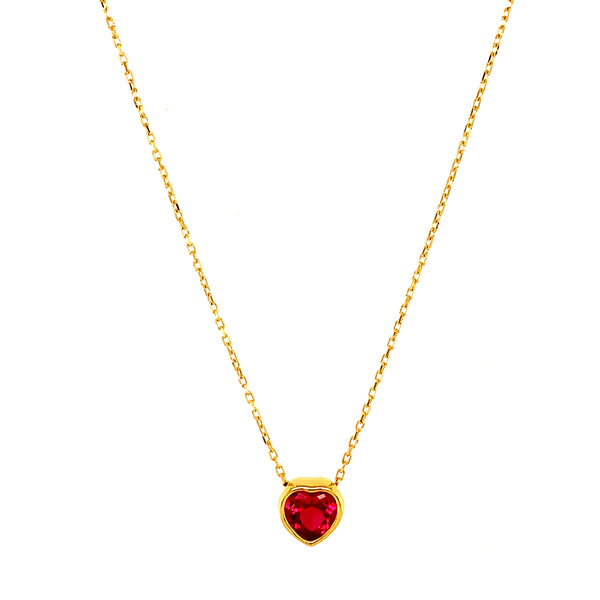 Collar (corazón) con circón rojo en oro amarillo 18kt. 45cm