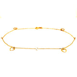 Tobillera (corazones y corazones) en oro amarillo 18k
