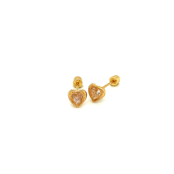 Aretes (corazón) con circones para bebés en oro amarillo 18kt
