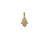 Dije (hamsa) con circones en oro amarillo 10kt.