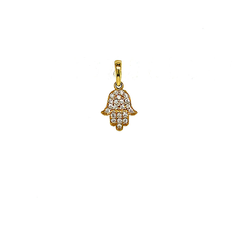 Dije (hamsa) con circones en oro amarillo 10kt.