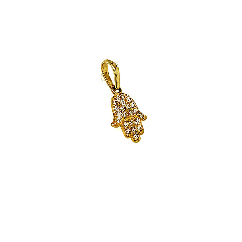 Dije (hamsa) con circones en oro amarillo 10kt.