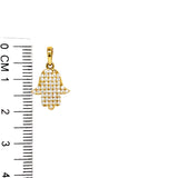 Dije (hamsa) con circones en oro amarillo 10kt.