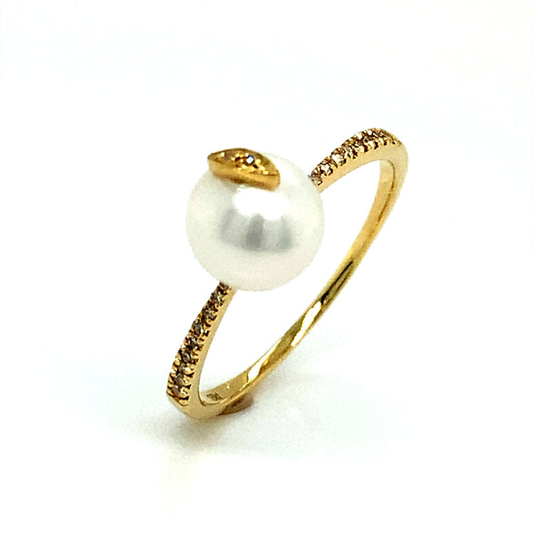 Anillo de perla con diamante en oro amarillo 18kt.  ANTES:  $499.00