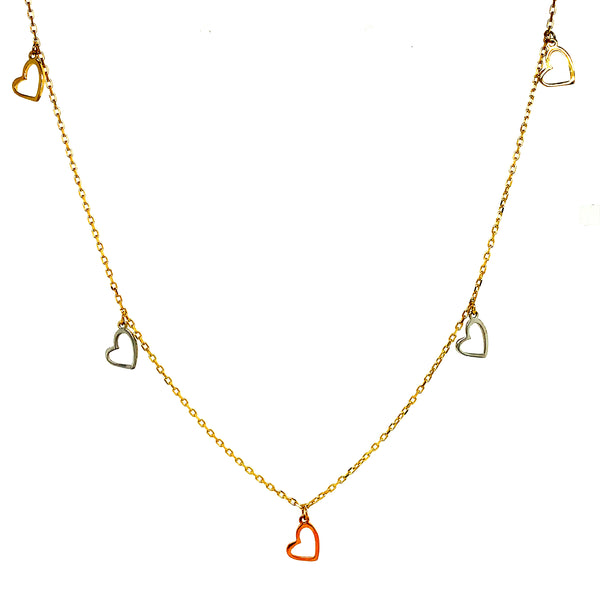 Collar (corazones) en oro tres tonos 10kt. 45cm