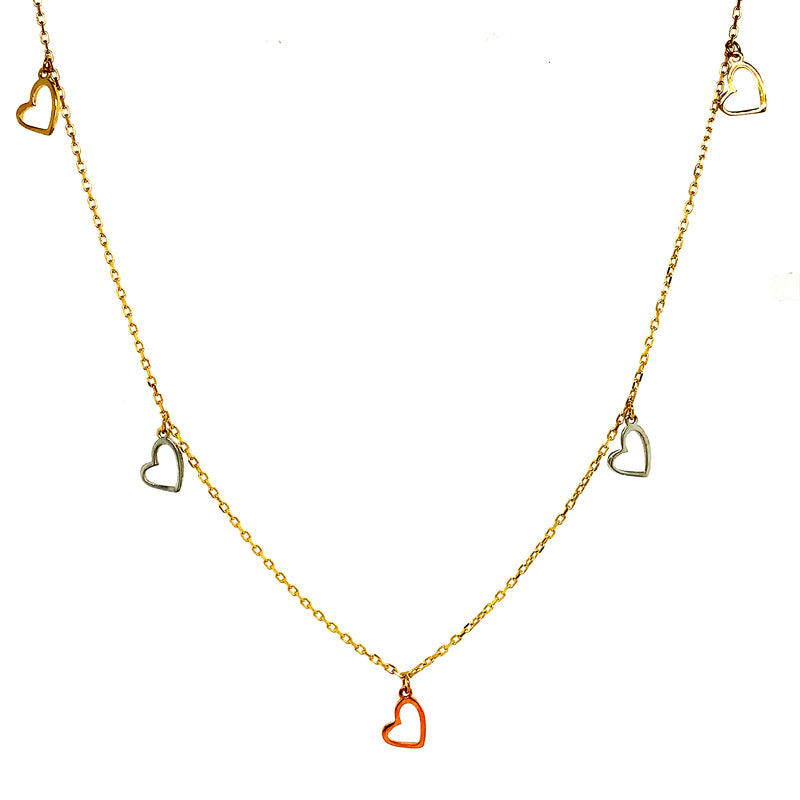 Collar (corazones) en oro tres tonos 10kt. 45cm