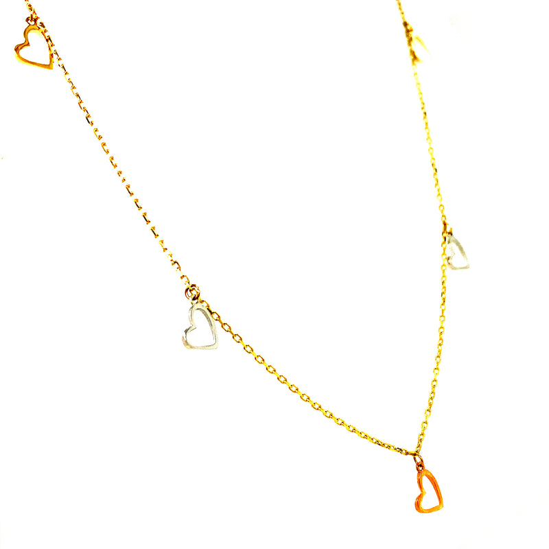 Collar (corazones) en oro tres tonos 10kt. 45cm