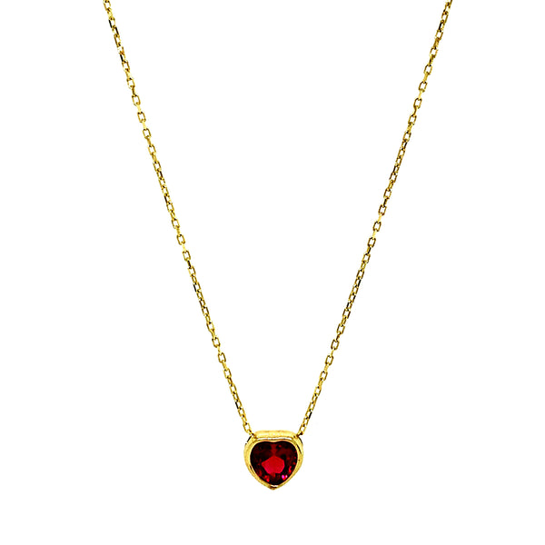 Collar (corazón rojo de circon) en oro amarillo 10kt. 45cm
