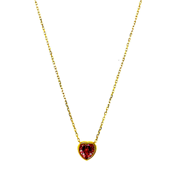 Collar (corazón rosado de circon) en oro amarillo 10kt. 45cm