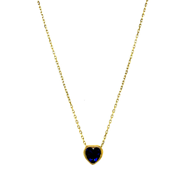 Collar (corazón azul de circon) en oro amarillo 10kt. 43/45cm