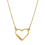 Collar de corazón con bolitas en oro tres tonos 10kt. 45cm