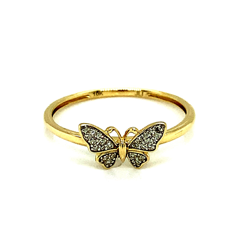 (SOFIA) Anillo (mariposa) con diamantes en oro amarillo 10kt