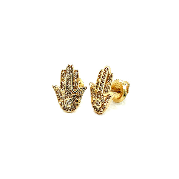 (SOFIA) Aretes (hamsa) con diamantes en oro amarillo 10k  ANTES: $550.00