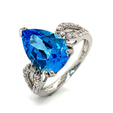 Anillo de topacio azul con circones en plata 925 ANTES: $225.00