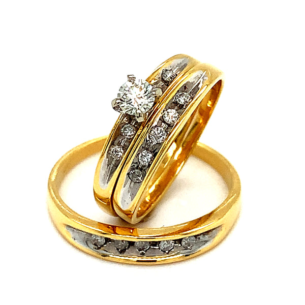 (MIA) Trío de anillos con diamante en oro amarillo 18kt