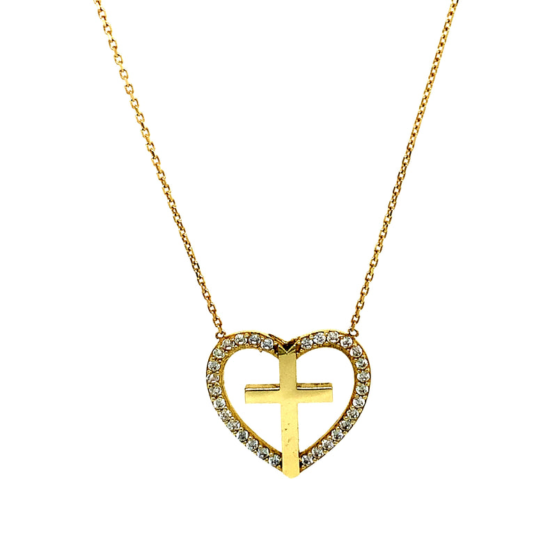 Collar (corazón y cruz) en oro amarillo 10kt. 45cm