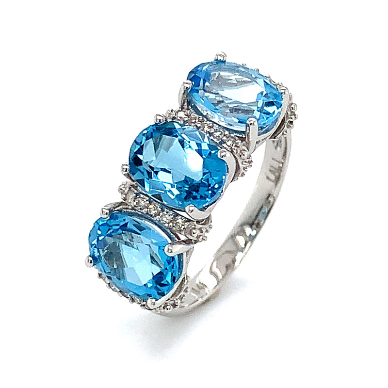 Anillo de topacio azul con diamantes en oro blanco 14k ANTES: $799.00