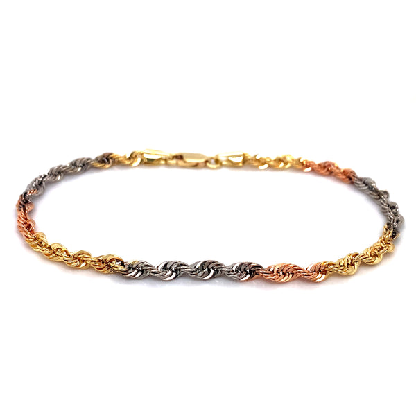 Pulsera (cordón) en oro tres tonos 18k. 21cm