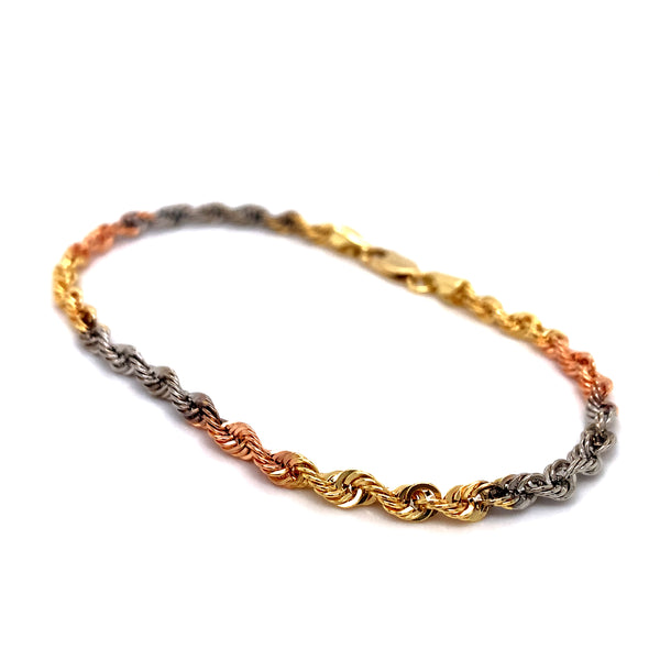 Pulsera (cordón) en oro tres tonos 18k. 21cm