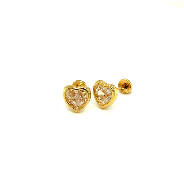 Aretes (corazón) para bebé en oro amarillo 10kt