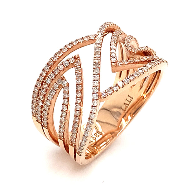 Anillo con diamantes en oro rosado 14kt